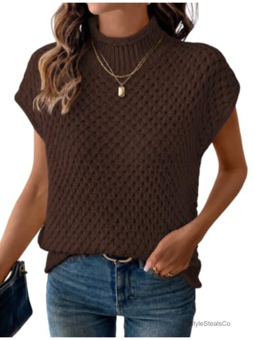 Womens Sleeveless Knit Sweater Vest Mock Neck Pullover Fall